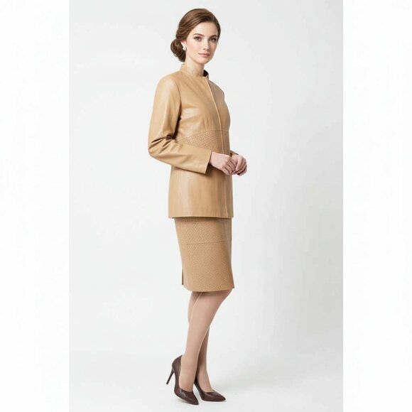 RARE Nwt TERRY LEWIS 100% Leather Suit Skirt  Jacket: M /  Skirt: 6P - Picture 2 of 5